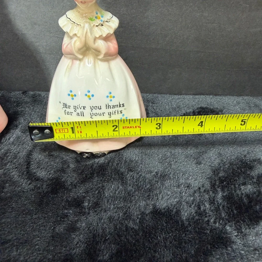 VTG Pink‎ Victorian Enesco Prayer Lady Ceramic Salt Pepper Shakers Mid Century